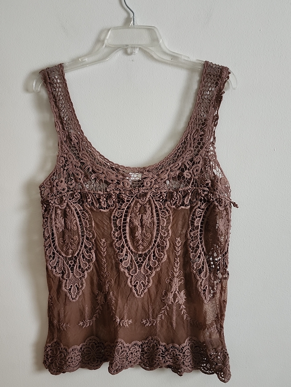 Umgee Brown Crochet Lace Tank Top Boho Womens Sm/med